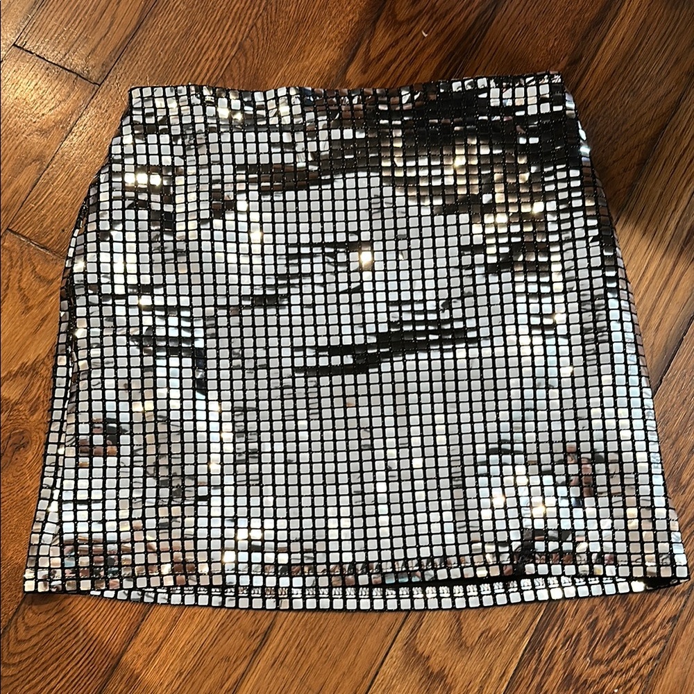 Silver Sequin Mini Skirt